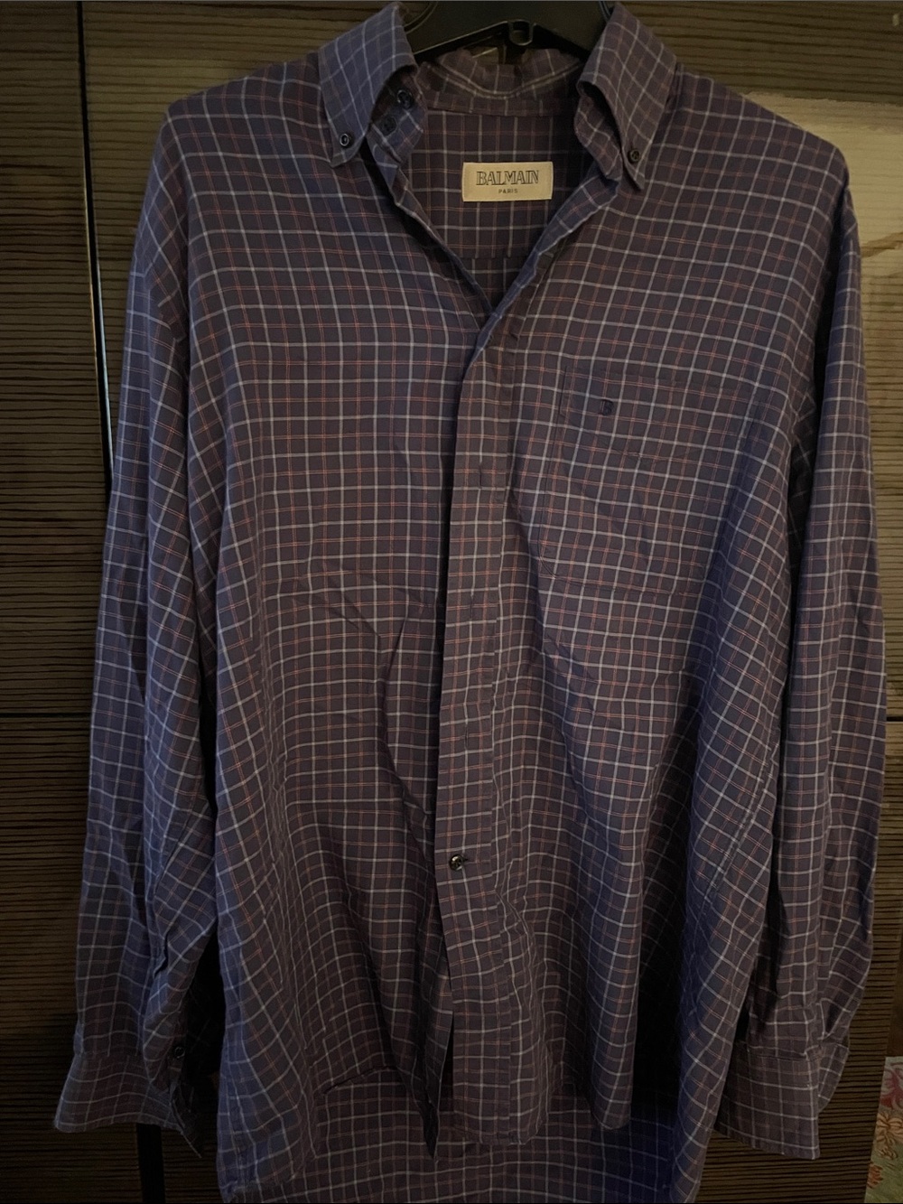 Balmain Men's Blue and White Plaid Button-Down Shirt